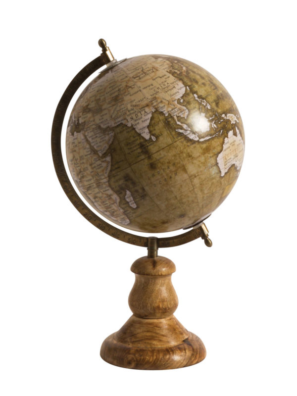 Mappemonde 20cm verte base ronde bois naturel 1 - Mappemonde Globe verte