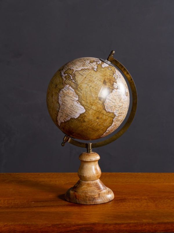 Mappemonde 20cm verte base ronde bois naturel - Mappemonde Globe verte